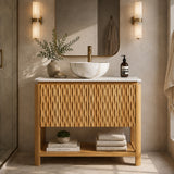 36" Natural Wood Bathroom Vanity with Vessel Sink | OROA
