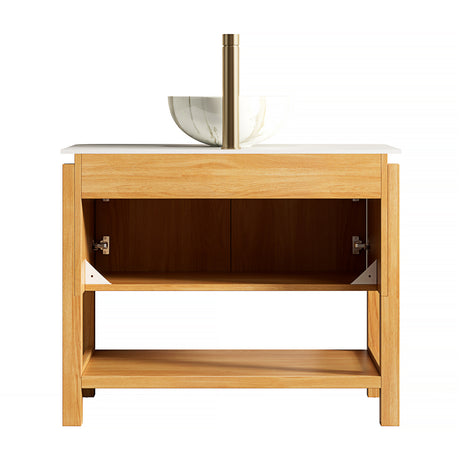 36" Natural Wood Bathroom Vanity with Vessel Sink | OROA