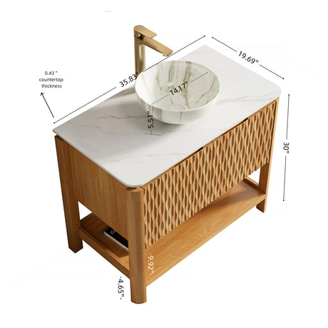 36" Natural Wood Bathroom Vanity with Vessel Sink | OROA