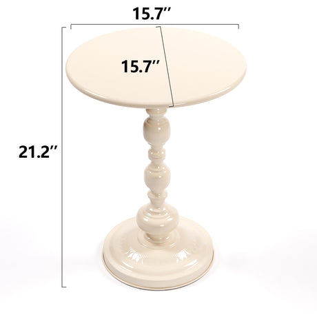 Modern European furniture - Vintage Cream White Metal Round Side Table - www.oroa.com