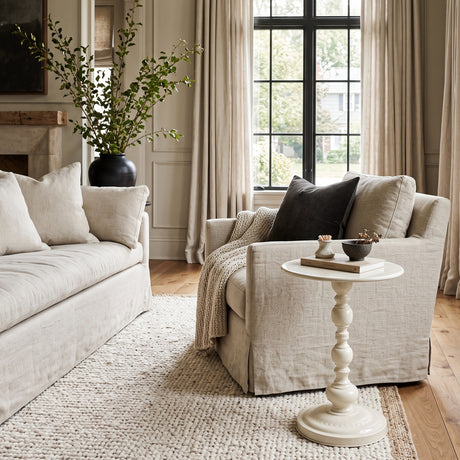 Modern European furniture - Vintage Cream White Metal Round Side Table - www.oroa.com