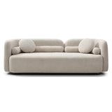 Luxury Modern Couch for Living Room, Light Beige Boucle Fleece Upholstered 3 Seater Sofa with Fluffy Back Cushions and Throw Pillows, Solid Wood Frame
