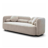 Luxury Modern Couch for Living Room, Light Beige Boucle Fleece Upholstered 3 Seater Sofa with Fluffy Back Cushions and Throw Pillows, Solid Wood Frame