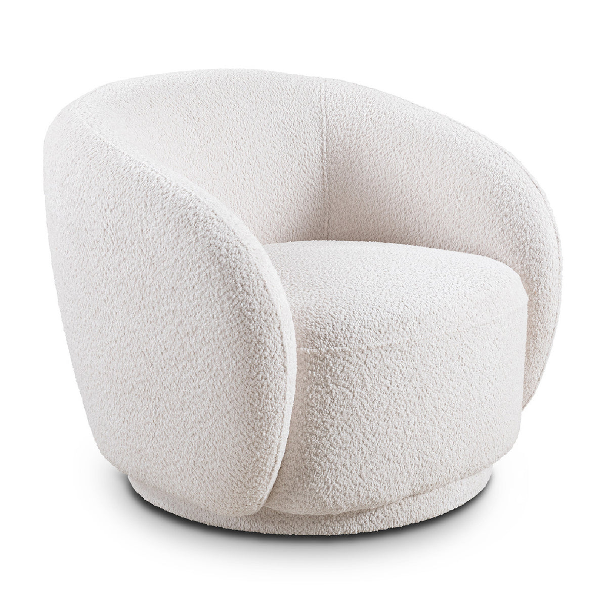 White Boucle Upholstered Swivel Barrel Accent Chair | OROA