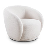 White Boucle Upholstered Swivel Barrel Accent Chair | OROA
