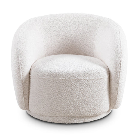 White Boucle Upholstered Swivel Barrel Accent Chair | OROA