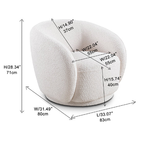 White Boucle Upholstered Swivel Barrel Accent Chair | OROA