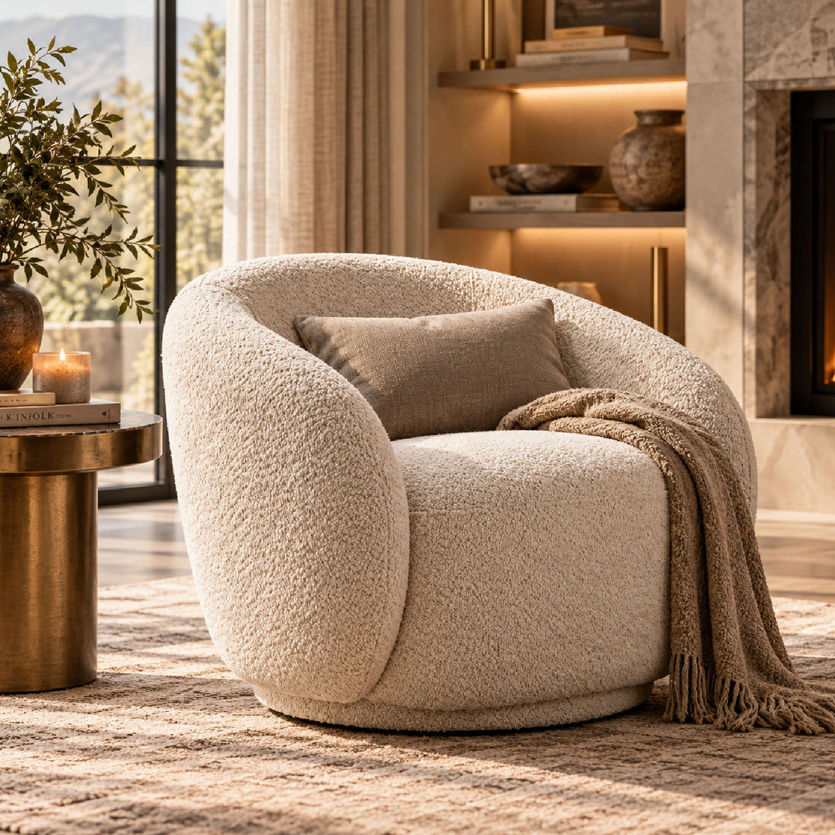 Boucle Upholstered Swivel Chair | OROA