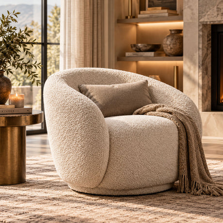 Boucle Upholstered Swivel Chair | OROA