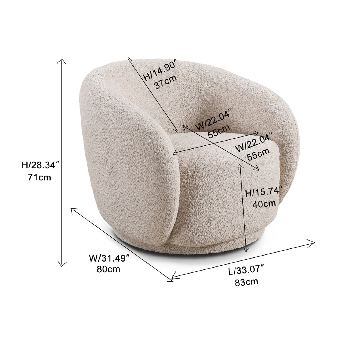 Boucle Upholstered Swivel Chair | OROA