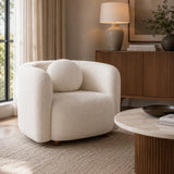 White Boucle Upholstered Barrel Chair | OROA