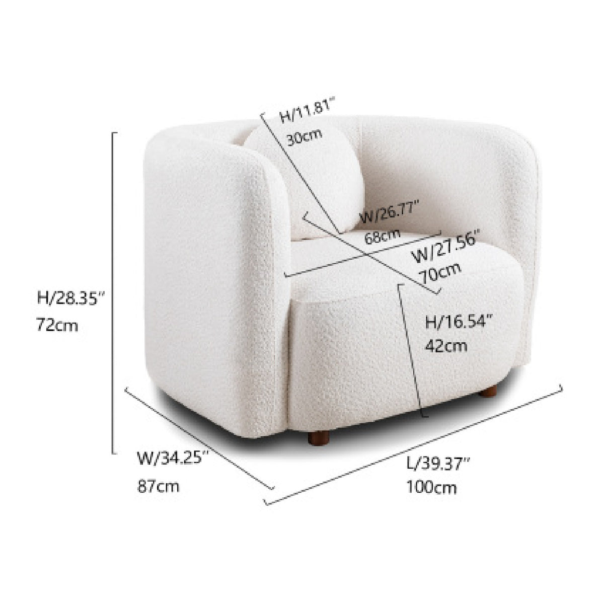 White Boucle Upholstered Barrel Chair | OROA