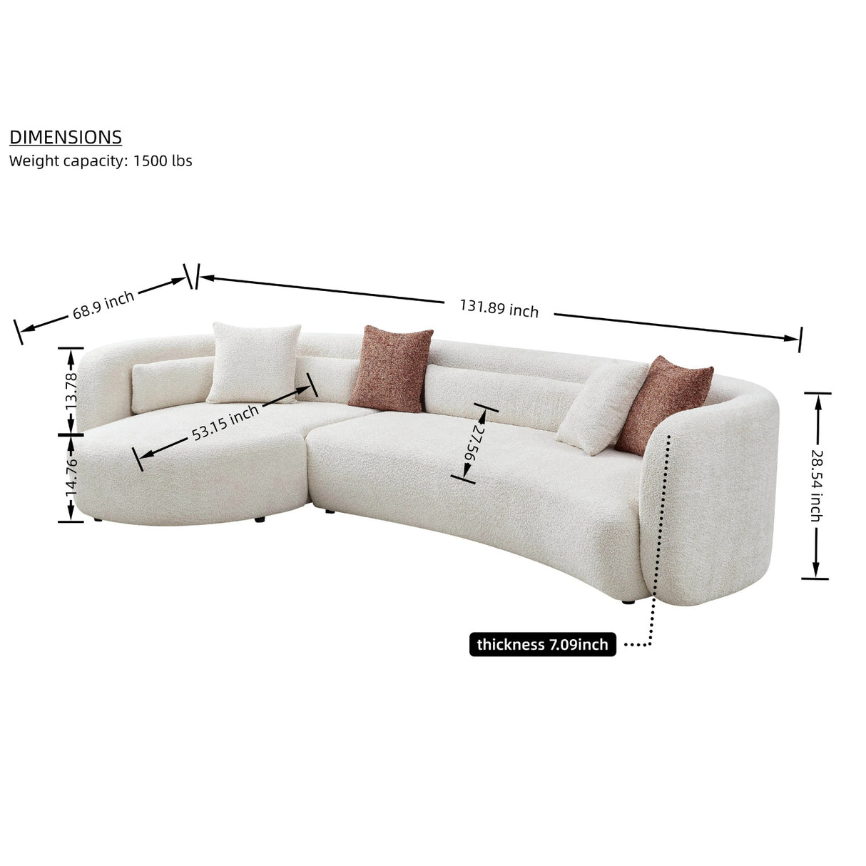 Light Beige Curved Boucle Sectional Sofa | OROA