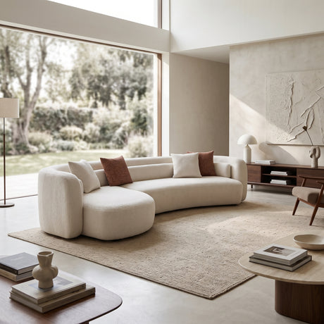 Light Beige Curved Boucle Sectional Sofa | OROA