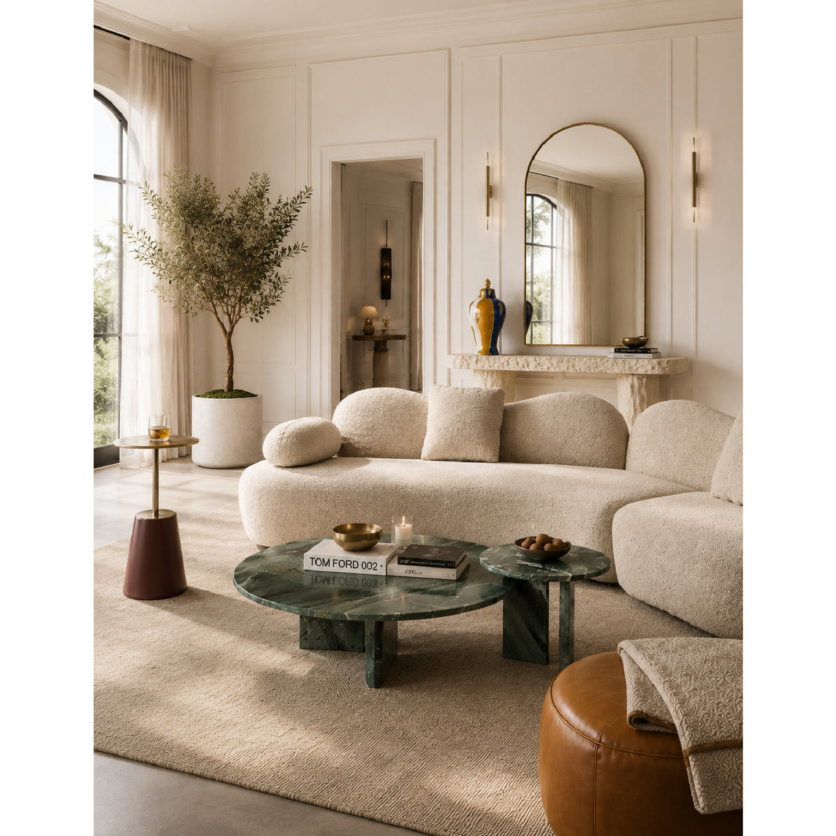 Modern European furniture - Beige Bouclé Curved Sectional Sofa - www.oroa.com