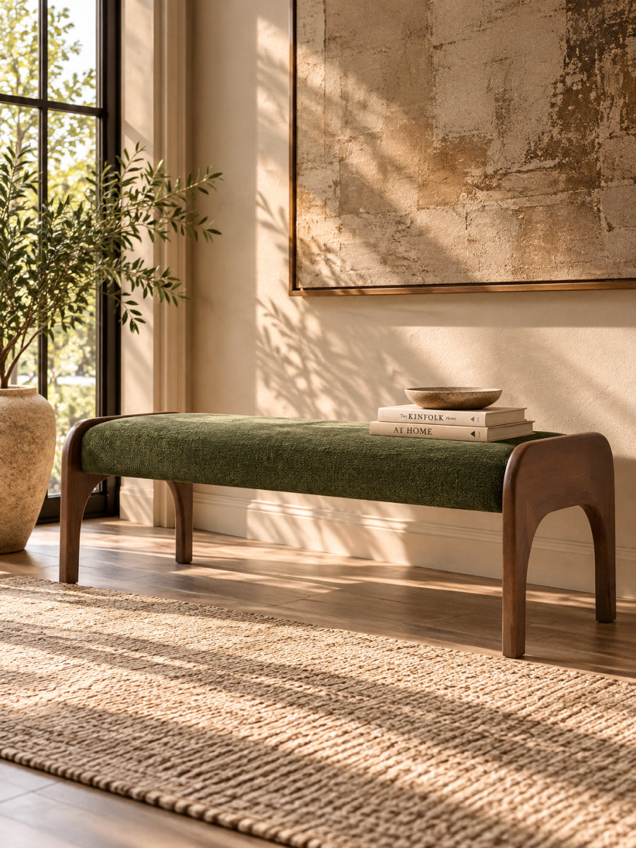 Modern European furniture - Modern Green Upholstered Long Bench - www.oroa.com