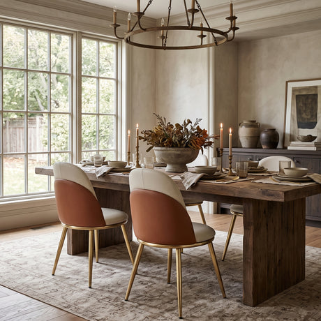 Modern European furniture - Beige Leather Dining Chairs (2) - www.oroa.com