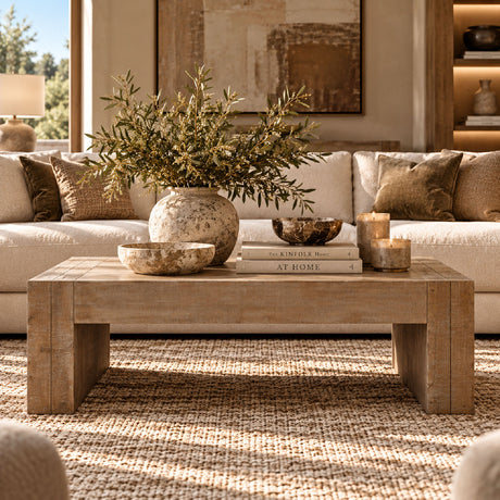 Rustic Rectangular Wood Coffee Table | OROA