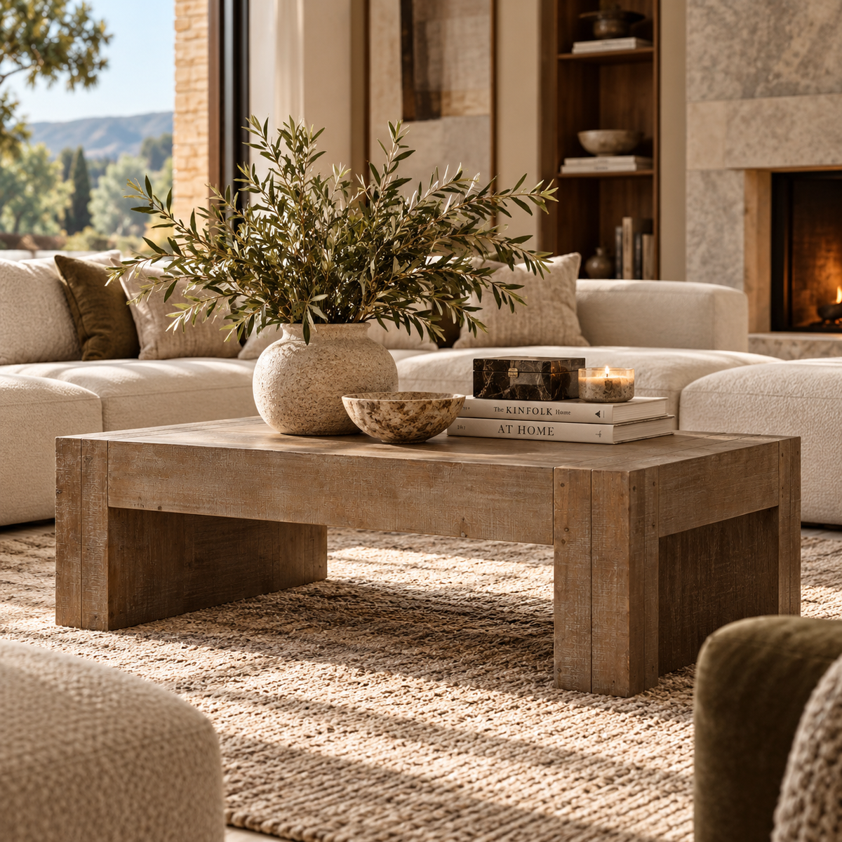 Rustic Rectangular Wood Coffee Table | OROA