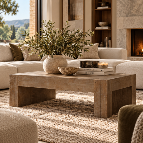 Rustic Rectangular Wood Coffee Table | OROA