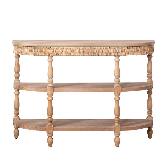 Modern European furniture - Handcrafted Wood Console Table with Woven Trim - www.oroa.com
