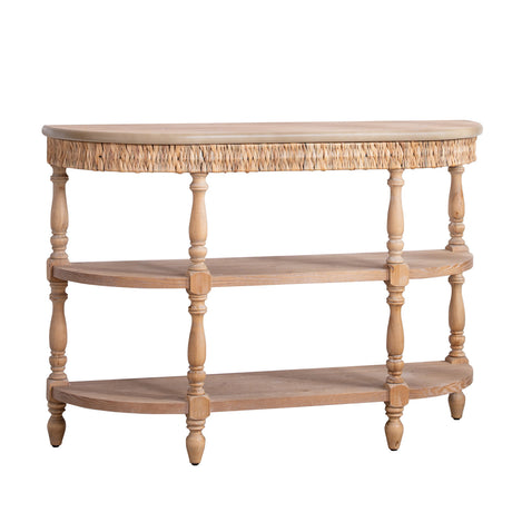 Modern European furniture - Handcrafted Wood Console Table with Woven Trim - www.oroa.com