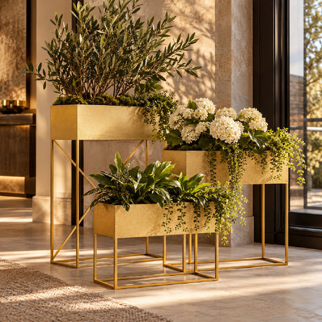 3-Pack Gold Metal Elevated Planter Stands | OROA