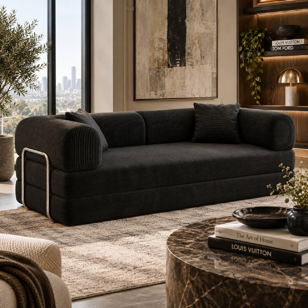 Modern European furniture - Black Corduroy Convertible Floor Sofa Bed - www.oroa.com