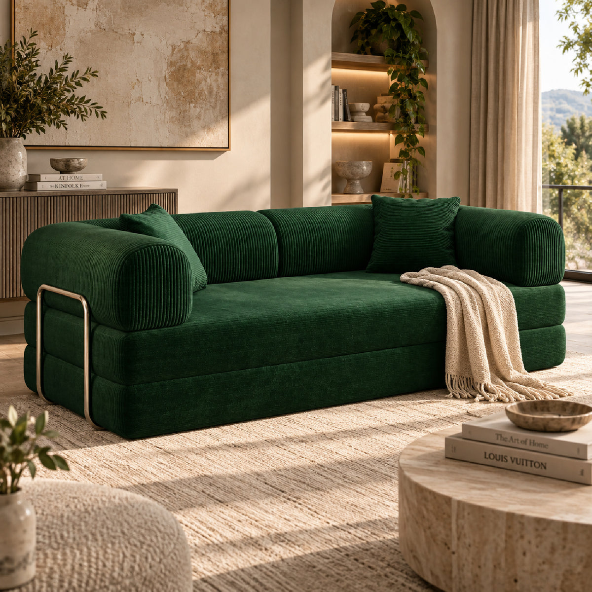 Green Corduroy Convertible Floor Sofa Bed | OROA