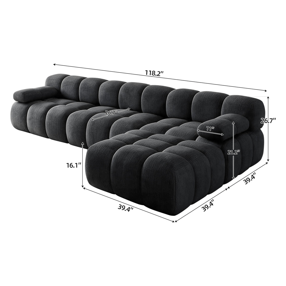 Modern European furniture - Channel Tufted Sectional Sofa - www.oroa.com