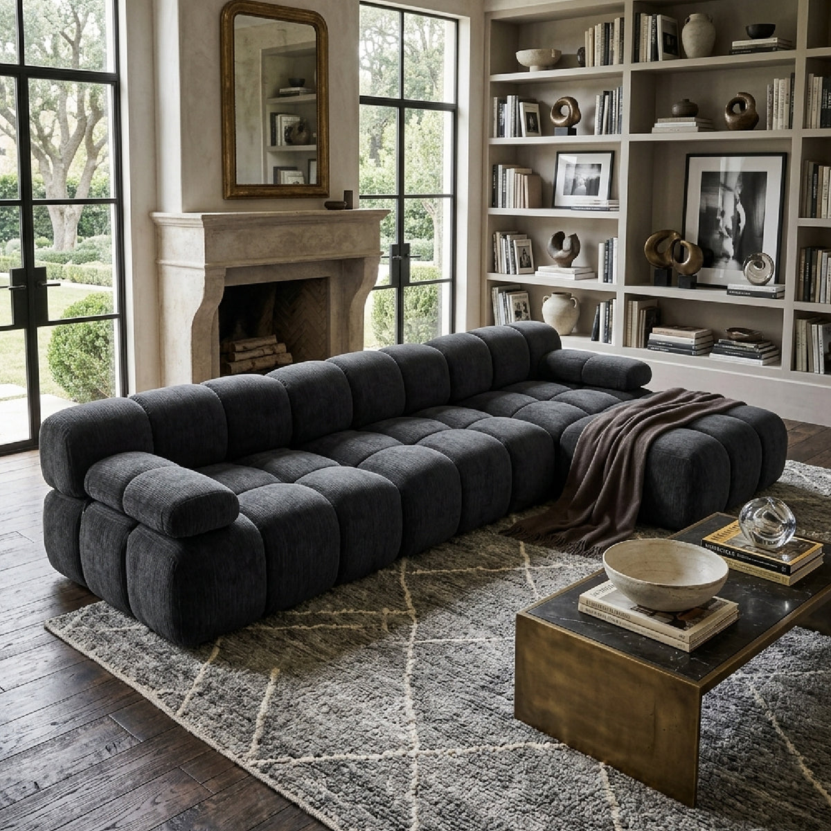 Modern European furniture - Channel Tufted Sectional Sofa - www.oroa.com