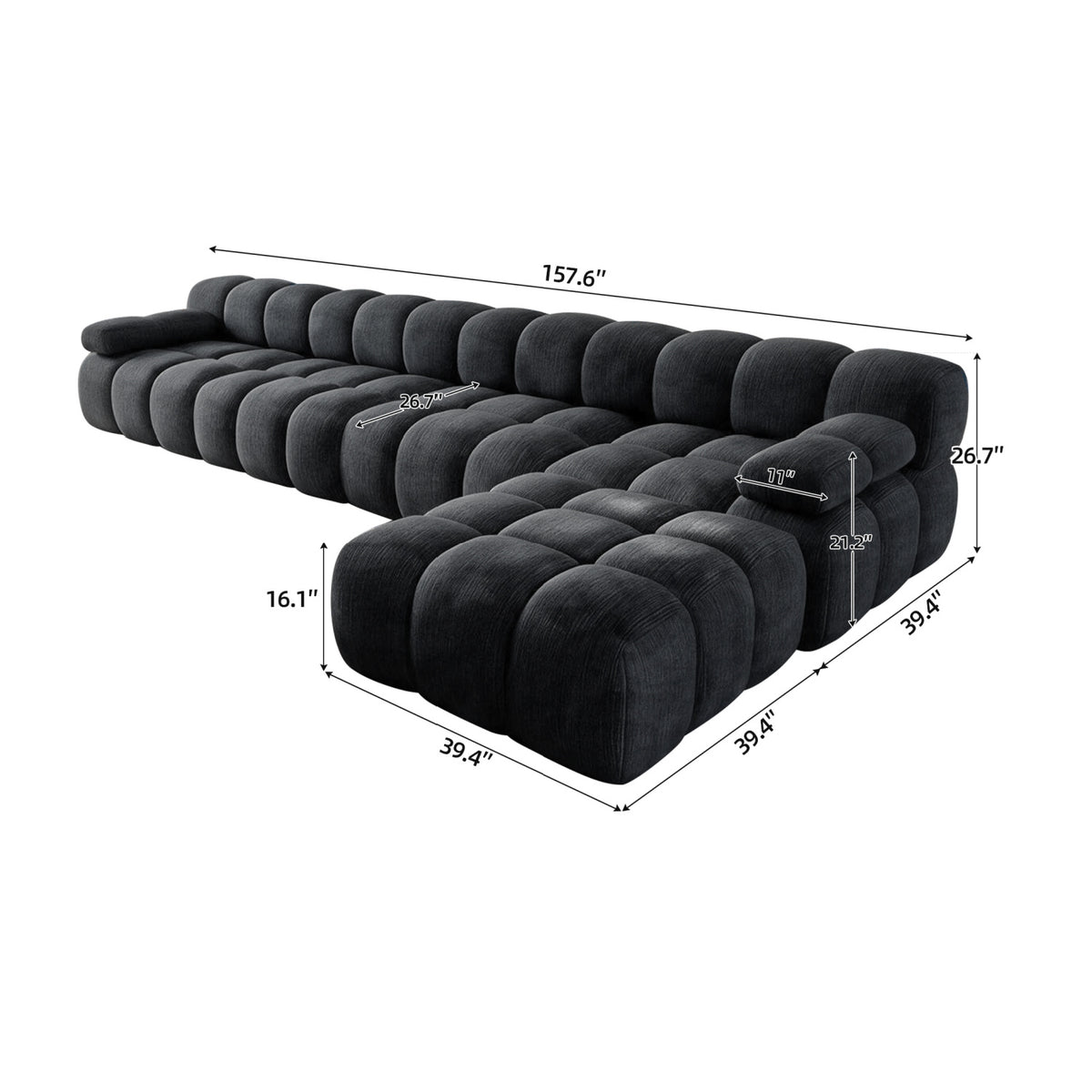 Modern European furniture - Dark Gray Upholstered Sectional Sofa - www.oroa.com