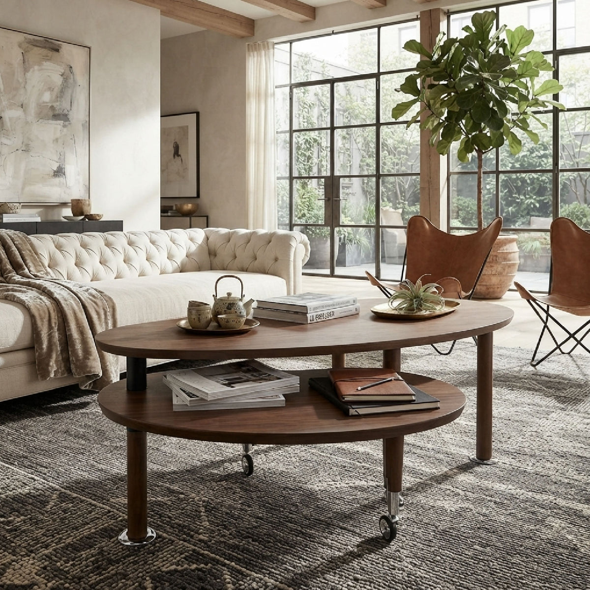 Walnut Oak Veneer Rotatable Swivel Coffee Table | OROA
