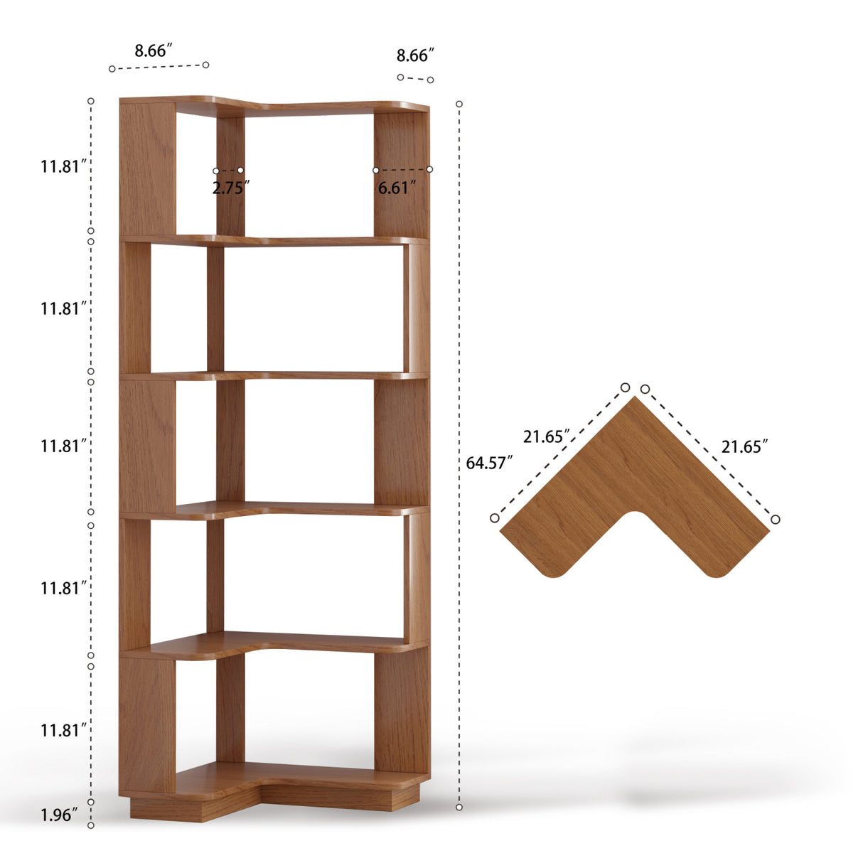 Freestanding L-Shaped Corner Bookshelf | OROA