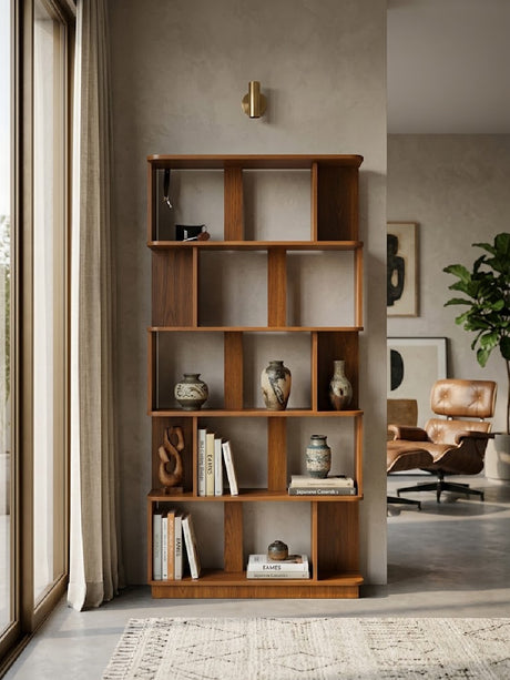Modern European furniture - 5-Tier Brown Oak Bookcase - www.oroa.com