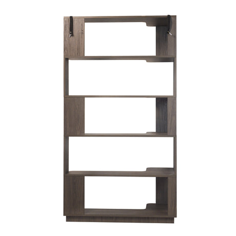 Modern European furniture - Dark Brown 5-Tier L-Shaped Corner Bookshelf - www.oroa.com