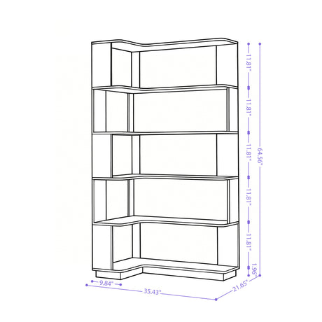 Modern European furniture - Dark Brown 5-Tier L-Shaped Corner Bookshelf - www.oroa.com