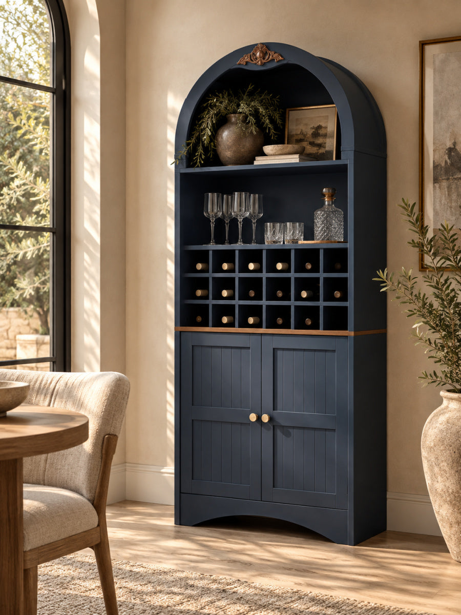 Modern European furniture - Arched Wood Wine Cabinet with Adjustable Shelves - www.oroa.com