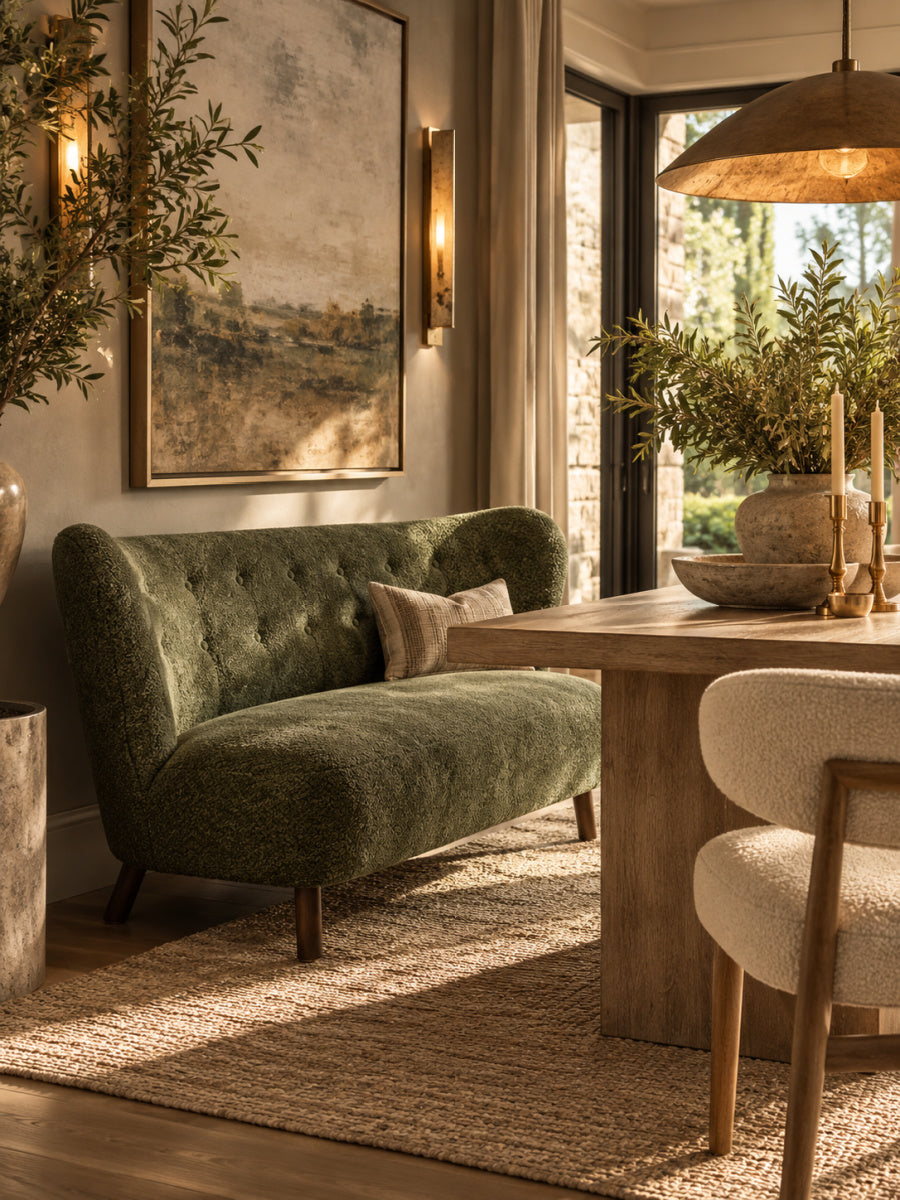 Olive Green Nordic Chair Laid-back Loveseat | OROA
