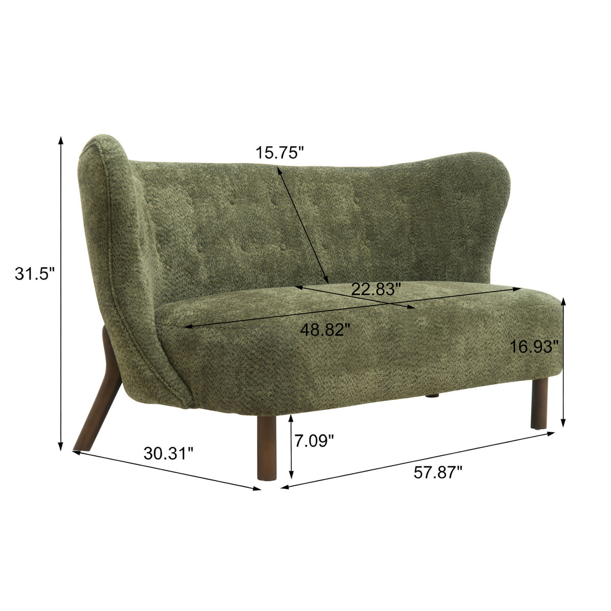 Olive Green Nordic Chair Laid-back Loveseat | OROA