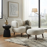 Nordic White Chenille Bucket Chair with Ottoman | OROA