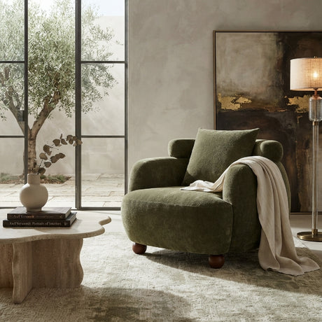 Nordic Olive Green Chenille Bucket Club Chair | OROA