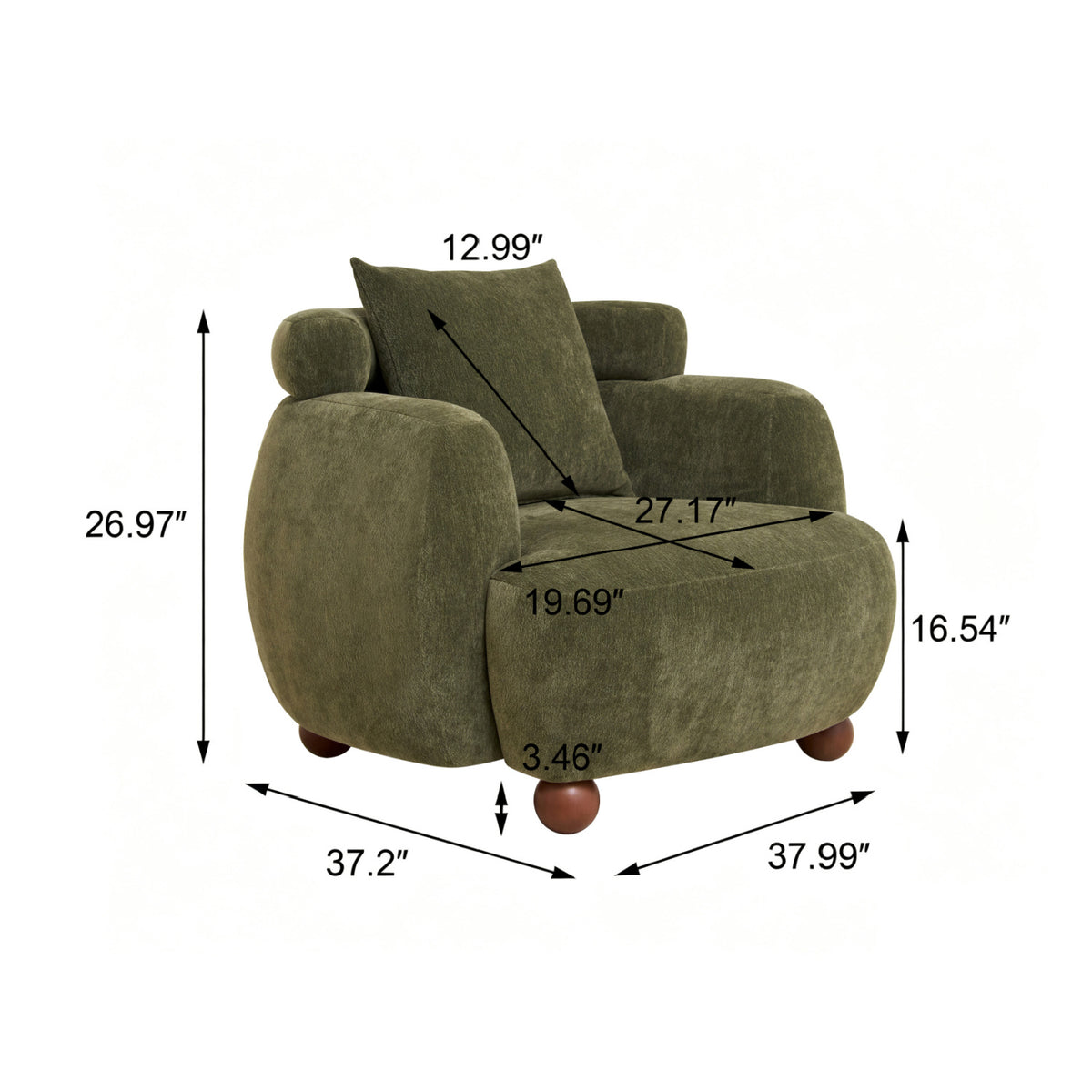 Nordic Olive Green Chenille Bucket Club Chair | OROA