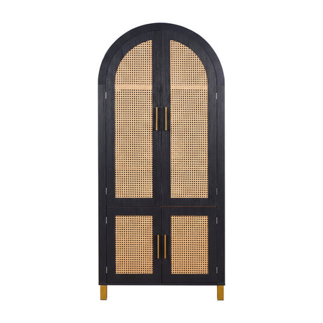 Modern European furniture - Black Arched Cabinet with Rattan Doors - www.oroa.com