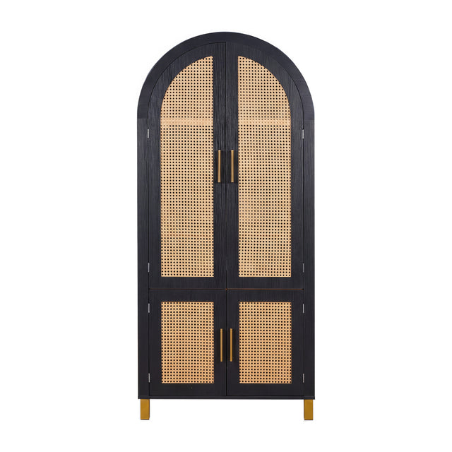 Modern European furniture - Black Arched Cabinet with Rattan Doors - www.oroa.com