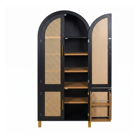 Modern European furniture - Black Arched Cabinet with Rattan Doors - www.oroa.com