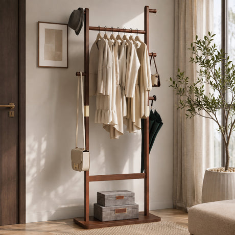 71" Walnut Wood Coat Rack | OROA