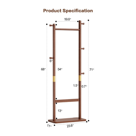 71" Walnut Wood Coat Rack | OROA