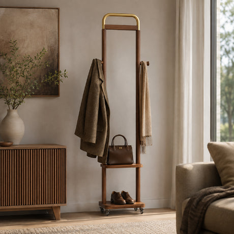 71" Walnut Solid Wood Coat Rack | OROA