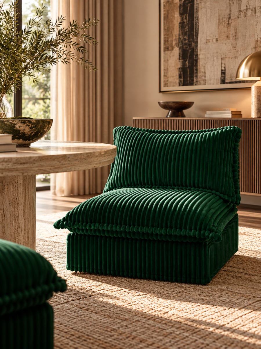 Green Corduroy Armless Chair | OROA